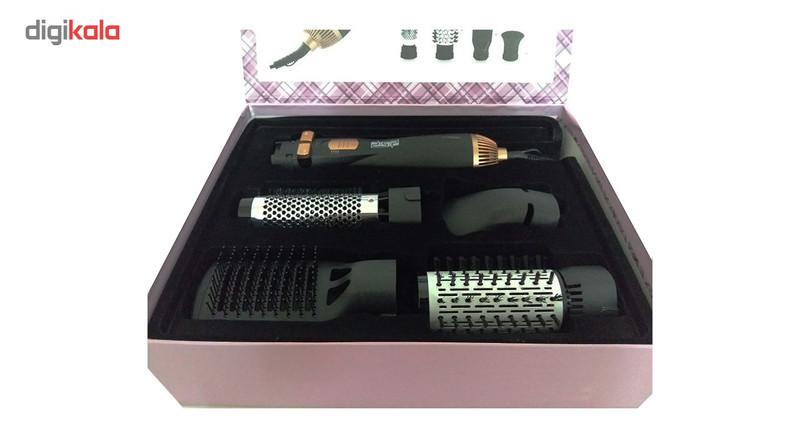 سشوار برس‌دار چرخشی 1200 وات دی اس پی مدل E_50001، موتور AC، وزن 300 گرم، المنت فلز، دارای سری برس‌دار گرد باریک، سری برس‌دار گرد پهن، سری برس‌دار تخت، خشک‌کن ملایم با ویژگی فرکنندگی، صاف‌کنندگی، حجم‌دهندگی، با قابلیت باد سرد