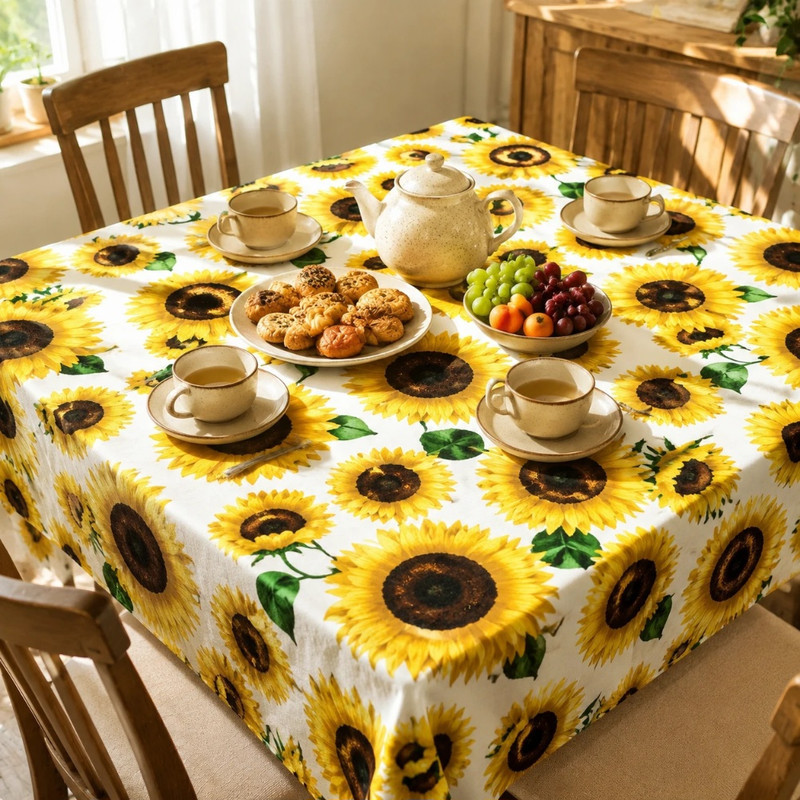 سفره 4 نفره مدل TCA090506 طرح گل آفتابگردان سایز 88×88 سانتی‌متر