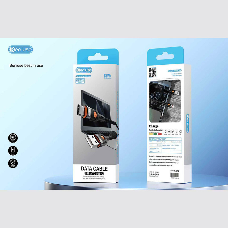 کابل تبدیل USB به USB-C بنیوس مدل BE-CA13 طول 1 متر