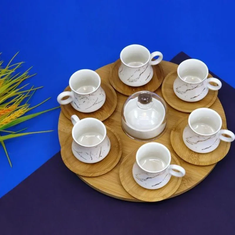 سرویس قهوه خوری 15 پارچه وگاتی مدل ماربل همراه با سینی چرخان