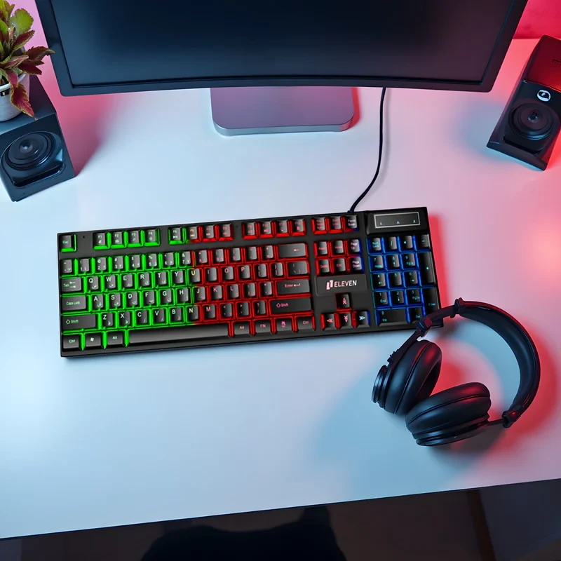 کیبورد گیمینگ ایلون مدل GK101 سوئیچ ممبران، Full-Size، نورپردازی RGB