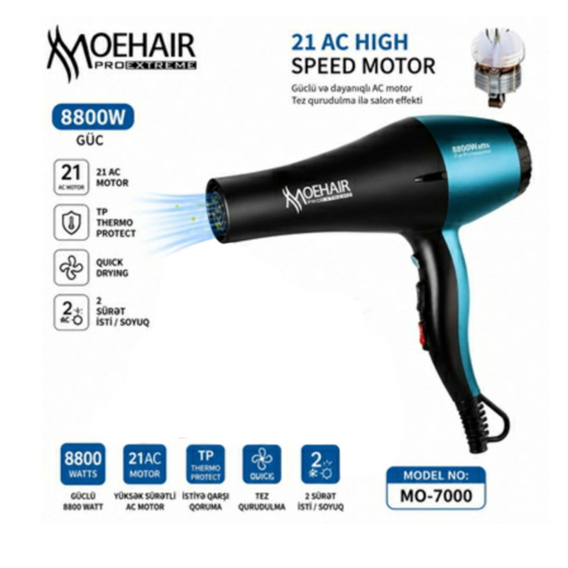 سشوار حرفه‌ای 8800 وات موهیر مدل MO-7000