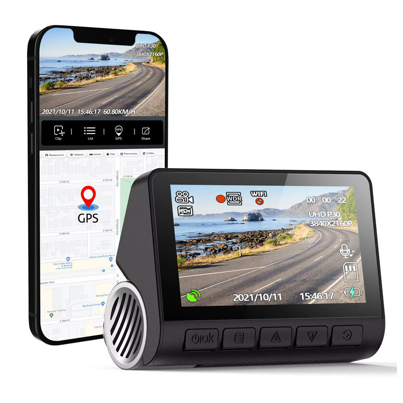 دوربین ثبت وقایع خودرو اتوویژن مدل HIS-4K-WiFi+GPS به همراه دوربین عقب و GPS