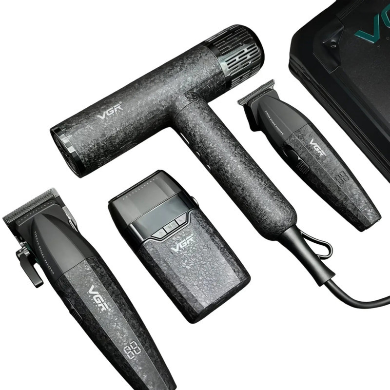 ماشین اصلاح موی سر و صورت شارژی وی جی ار مدل V-640 S4 4in1 به همراه سشوار مجموعه 4 عددی