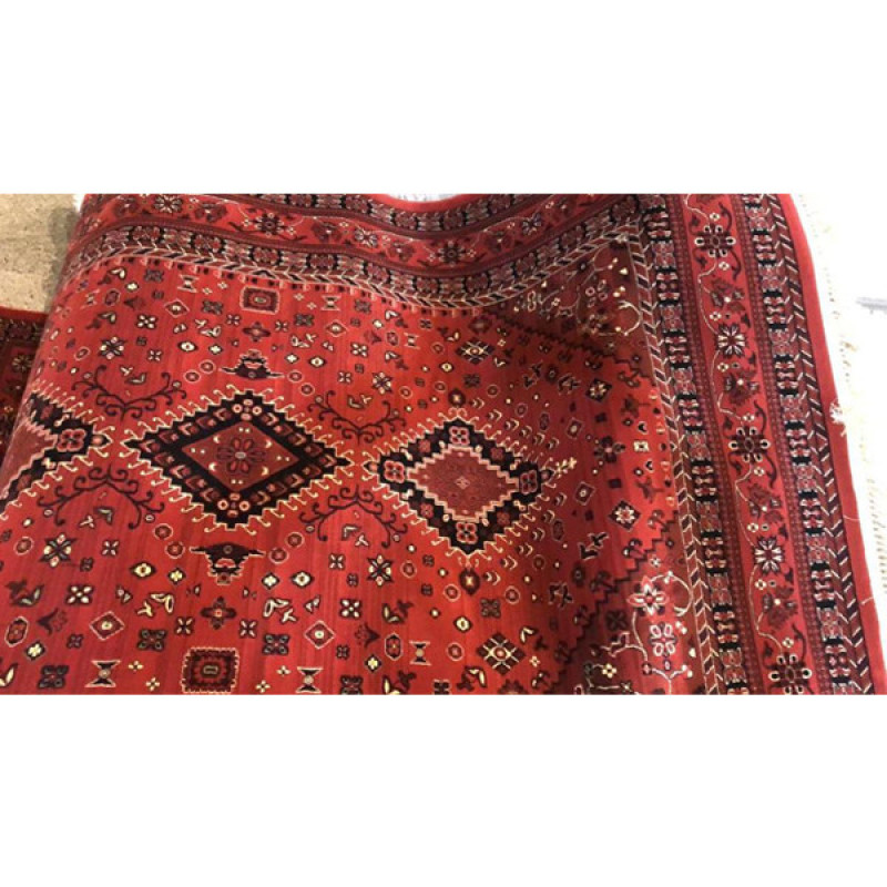 فرش ماشینی ساتراپی طرح بلوچ 6 رنگ زمینه اناری