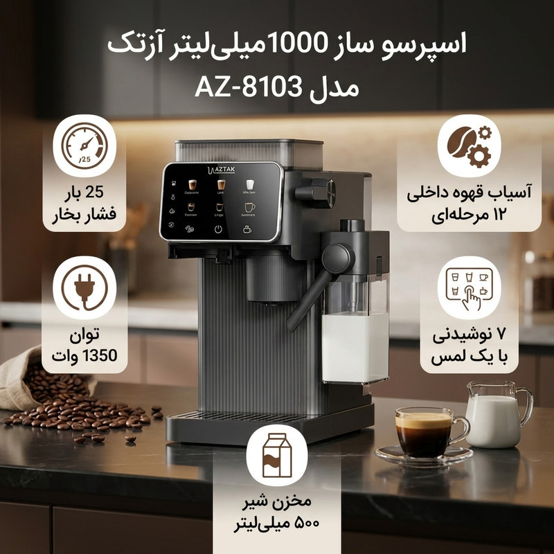 اسپرسو ساز 1000 میلی‌لیتر آزتک مدل  A_8103