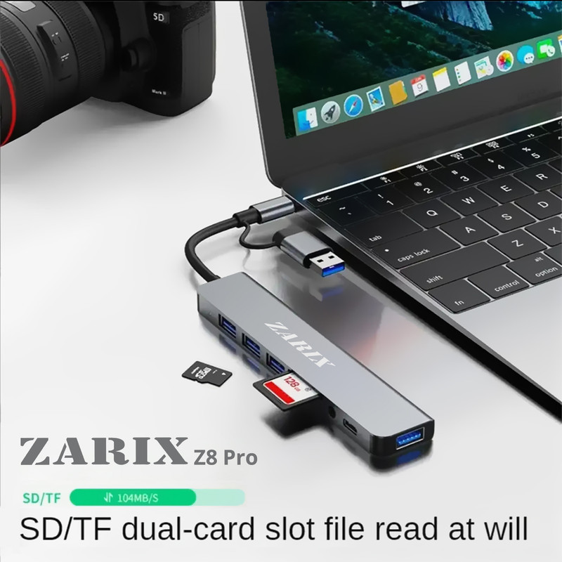 هاب 8 پورت USB 3.0USB-C زاریکس مدل Z8 Pro