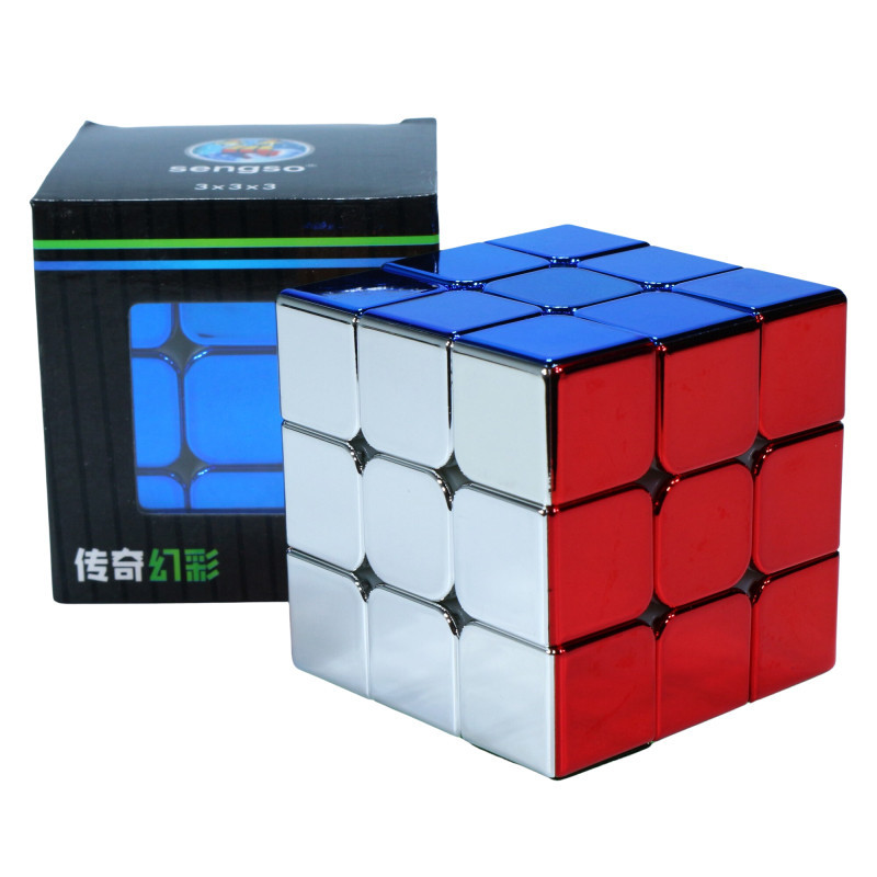 مکعب روبیک فکری 3×3 شنگشو مدل متالیک با پایه و دفترچه راهنما، مناسب آموزش و تقویت حافظه، درجه سختی متوسط، سبک و قابل حمل، بازی تک نفره آموزشی و مهارتی