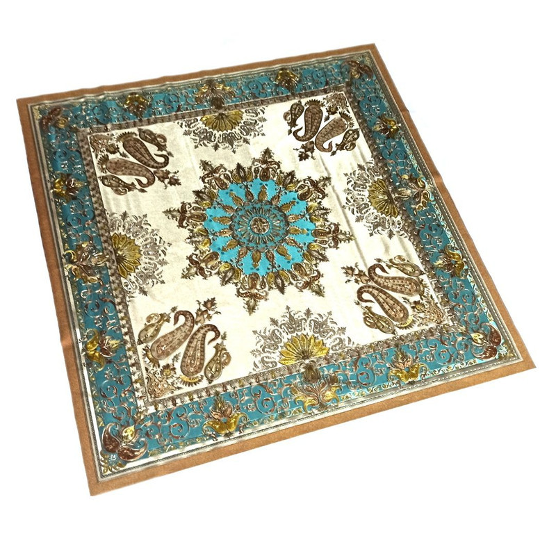 سفره چهار نفره طرح ترمه مدل پشت نخی رزین سایز 100×100 سانتی متر