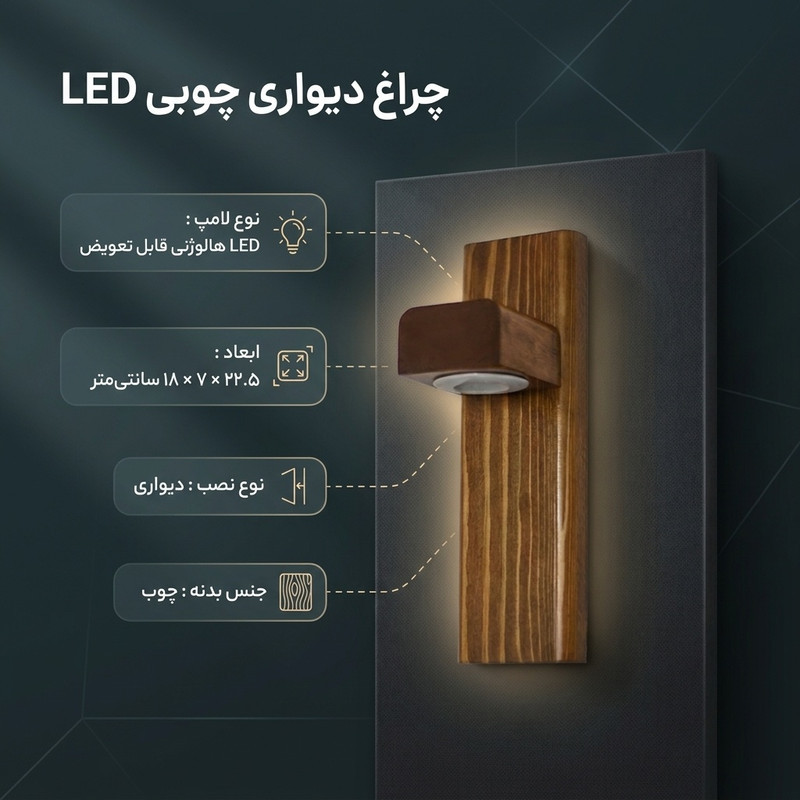 چراغ دیواری مدل چوبی کد W003L مجموعه 2 عددی
