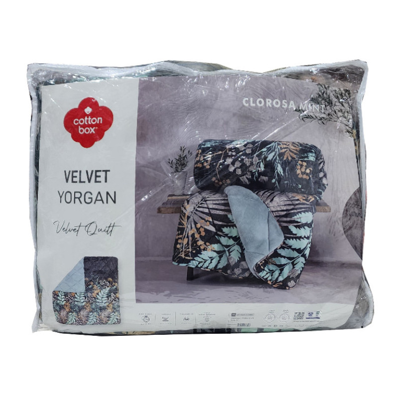 لحاف کاتن باکس مدل Velvet Yorgan Clorasa Mint C.K دونفره سایز 215*195 سانتی متر