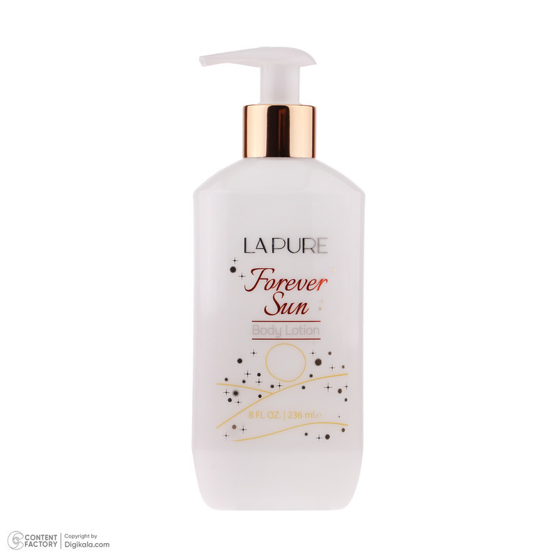 لوسیون بدن کرمی لپیور مدل Forever Sun حجم 236 میلی‌لیتر مناسب بانوان، مرطوب‌کننده و ضد خشکی پوست با ترکیبات گلیسیرین، آلانتوئین و پارافین مایع، جذب سریع و رایحه ماندگار