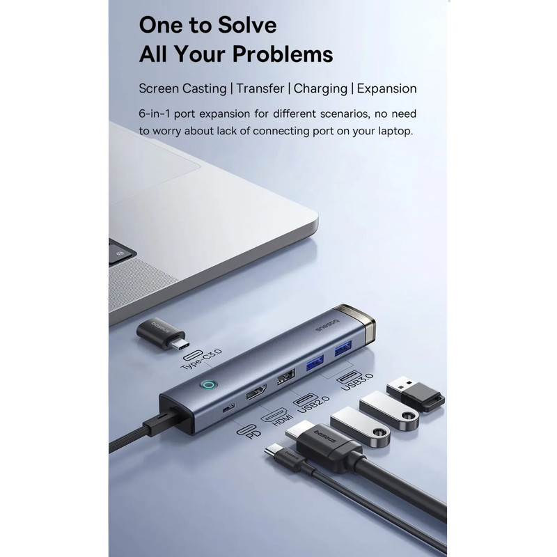 هاب 6 پورت USB-C باسئوس مدل BS-OH164