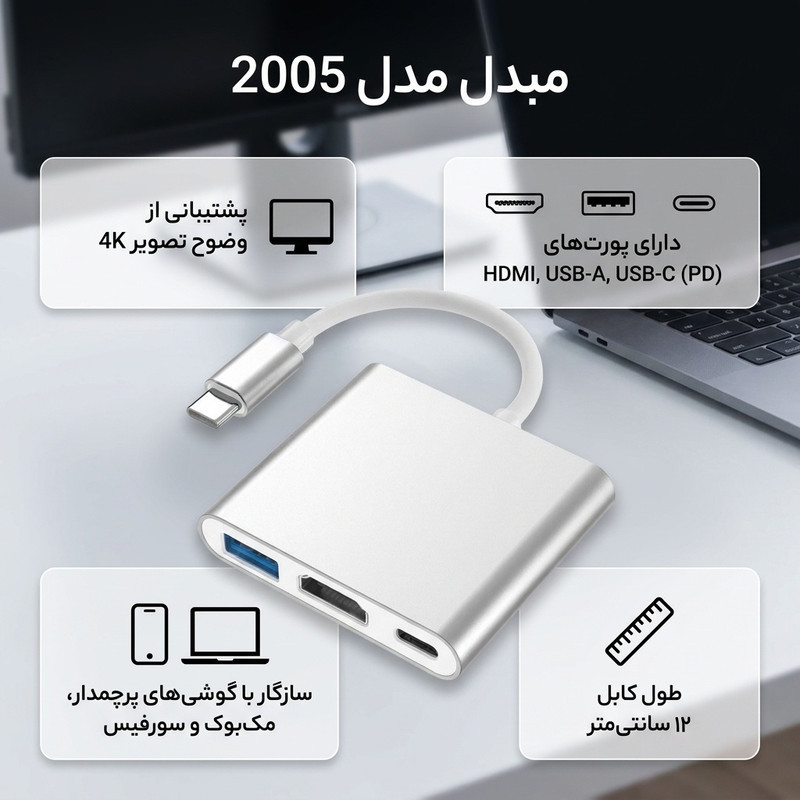 تبدیل USB-C به HDMIUSBPD مدل 2005