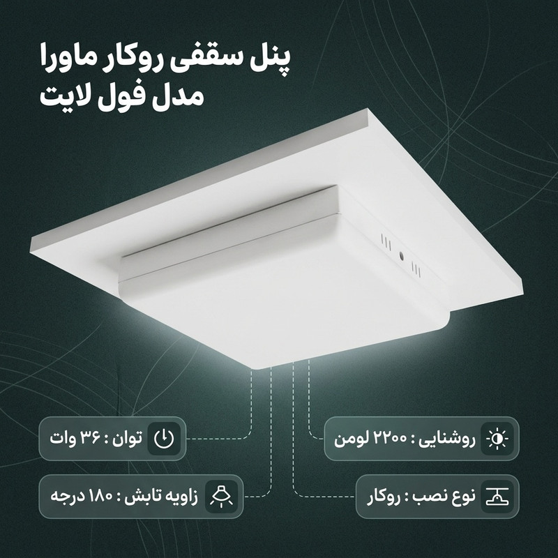 پنل سقفی 36 وات ماورا مدل فول لایت کد روکار طرح مربع