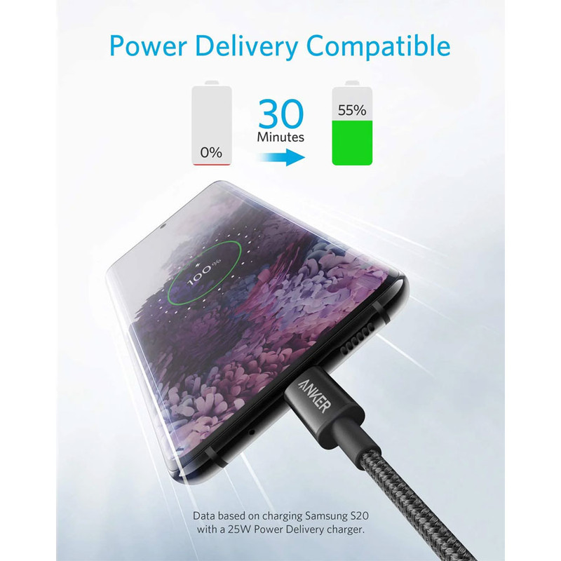 کابل تبدیل USB-C به USB-C انکر مدل Nylon A8752 طول یک متر