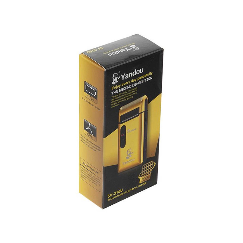 ماشین اصلاح موی صورت یاندو مدل SV-316U با تیغه تیتانیوم، باتری لیتیوم یونی قابل شارژ، استفاده بی‌سیم تا 30 دقیقه، بدنه ضد آب و طراحی جمع‌وجور مناسب مسافرت و خط زن مخفی