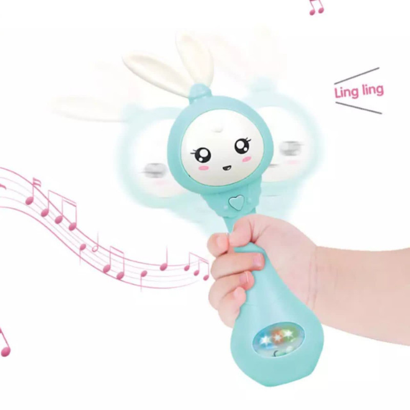 جغجغه ناب سل مدل دستی دندان گیر چراغدار موزیکال خرگوش بامزه  کد Funny rabbit teething hand rattle