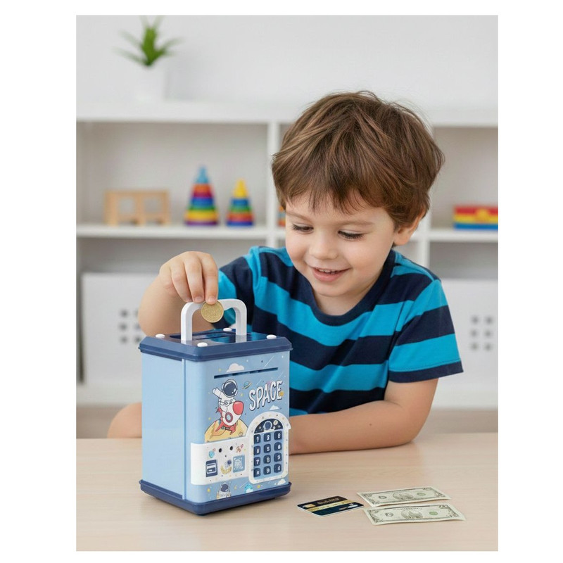 اسباب بازی مدل قلک رمز دار گاوصندوقی طرح فضا نورد اثر انگشتی کد SAFE.BOX-TRB