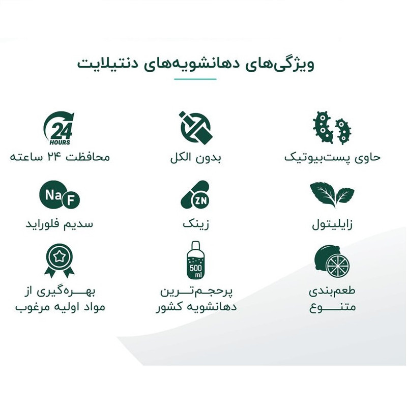دهان شویه دنتیلایت مدل پست‌بیوتیک حجم 500 میلی‌لیتر