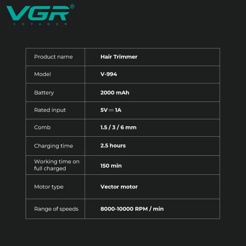 ماشین اصلاح موی سر و صورت شارژی وی جی ار مدل V-994