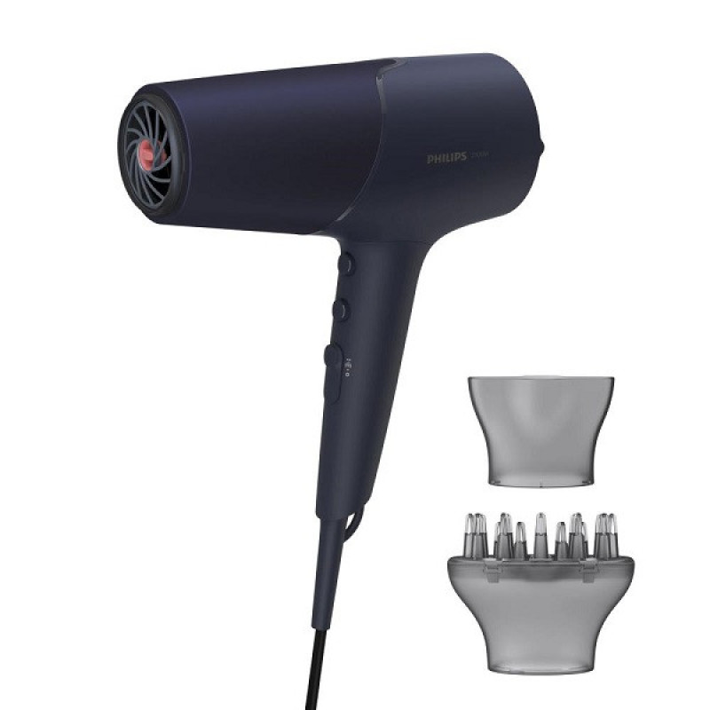 سشوار حرفه‌ای 2300 وات فیلیپس مدل BHD510، موتور DC، وزن 330 گرم، المنت سرامیک تورمالین، دارای سری دیسپانسر، متمرکز‌کننده باریک با ویژگی صاف‌کنندگی، با قابلیت فناوری تولید یون