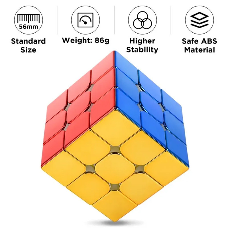 مکعب روبیک فکری 3×3 شنگشو مدل متالیک با پایه و دفترچه راهنما، مناسب آموزش و تقویت حافظه، درجه سختی متوسط، سبک و قابل حمل، بازی تک نفره آموزشی و مهارتی