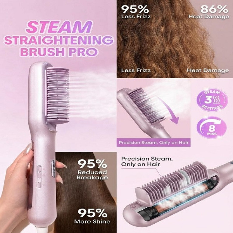 برس حرارتی بخاردار شیگلم مدل Hydra Shot Steam straightening brush Pro وزن 775 گرم با مخزن بخار داخلی و سیستم یون‌ساز