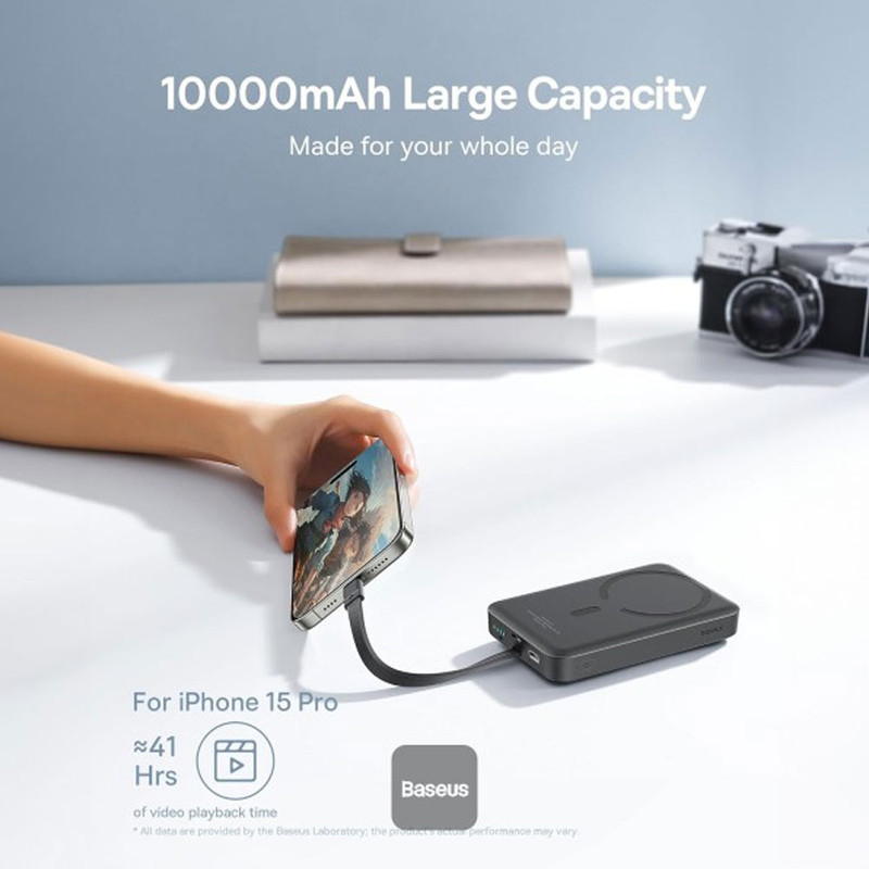 پاوربانک بی‌سیم 30 وات باسئوس مدل Magnetic Mini ظرفیت 10000 میلی آمپر ساعت