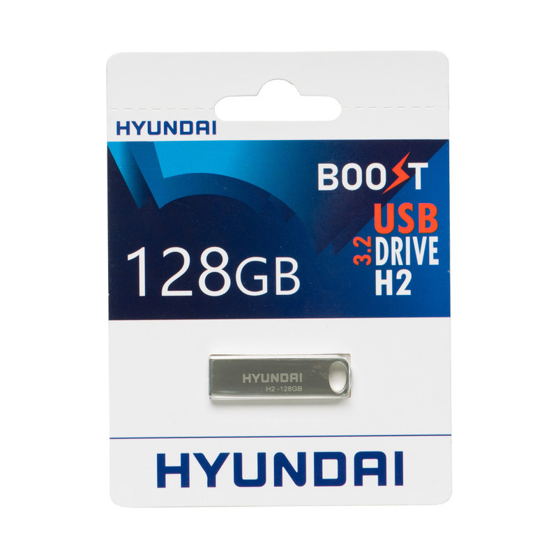 فلش مموری هیوندای مدل H2 ظرفیت 128 گیگابایت با رابط USB 3.2، سرعت خواندن 100 مگابایت بر ثانیه، ضد آب، ضد ضربه، ضد اثر انگشت و مقاوم در برابر گرد و غبار و لرزش
