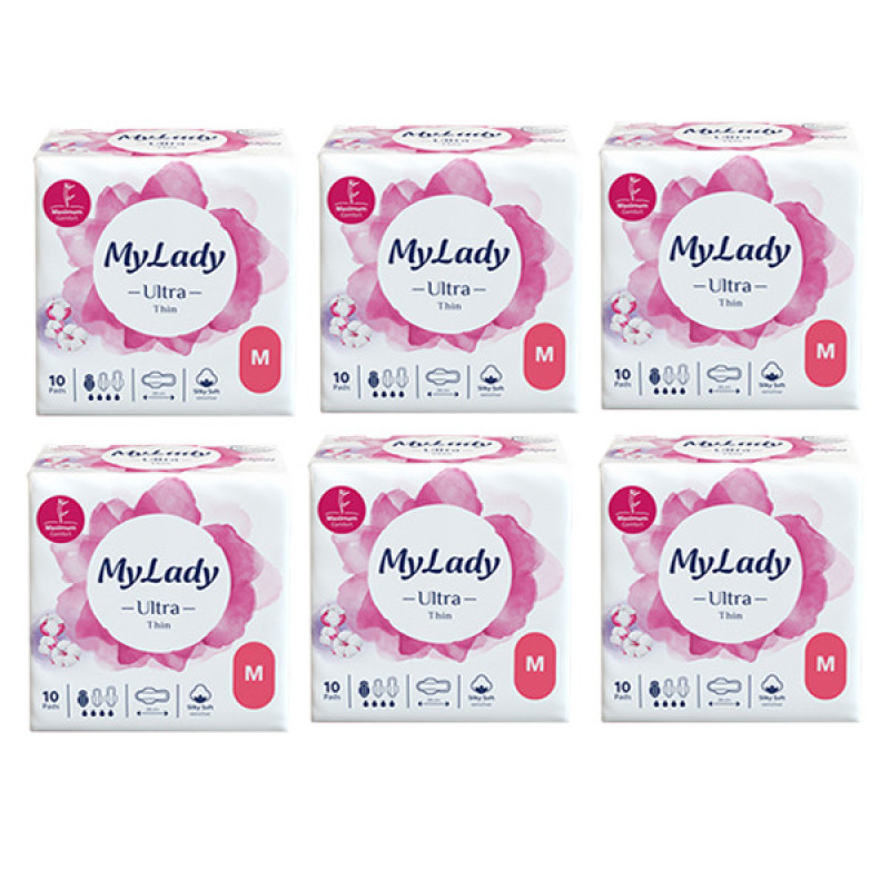 نوار بهداشتی بالدار نازک روز و شب مای لیدی مدل Silky Soft سایز متوسط شش بسته 10 عددی