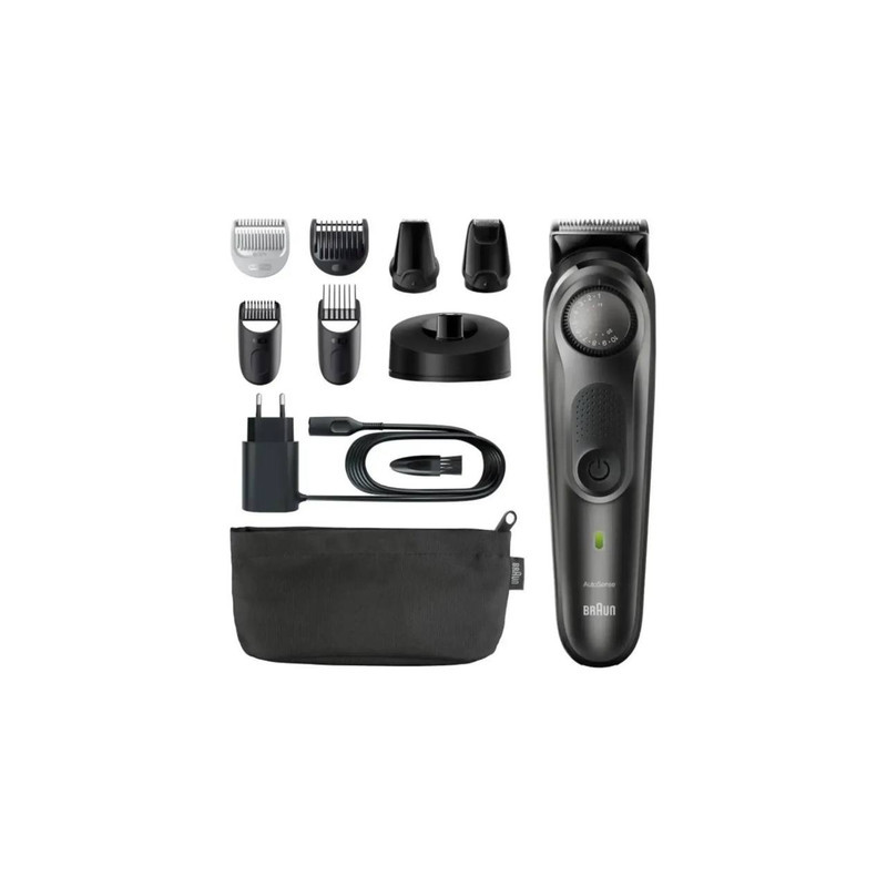 ماشین اصلاح صورت و بدن شارژی براون مدل BT7350 ضدآب با فناوری AutoSense، تیغه‌های خودتیزشونده استیل ضدزنگ، باتری لیتیوم‌یون با 100 دقیقه کارکرد، شارژ سریع و تنظیم اصلاح با 39 شماره نیم‌میلی‌متری