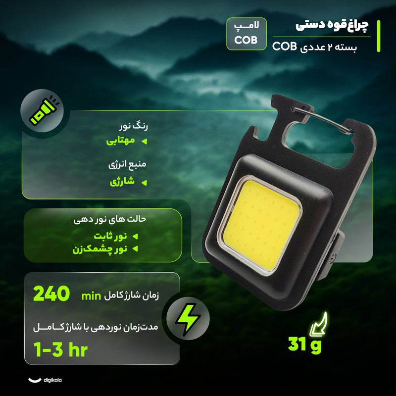 چراغ قوه دستی مدل COB بسته 2 عددی