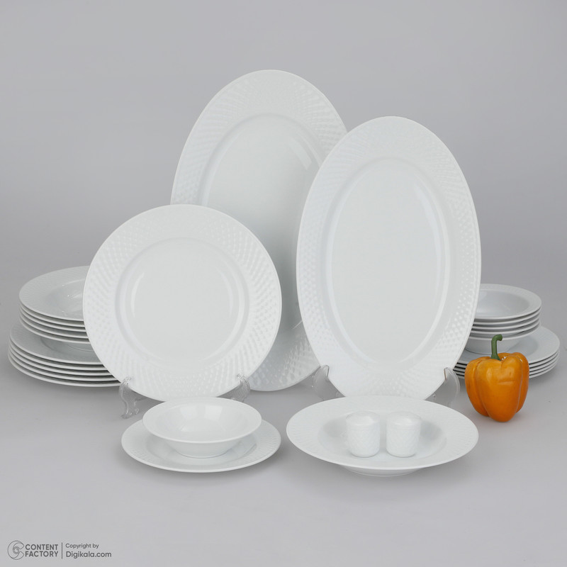 سرویس غذاخوری 28 پارچه چینی زرین ایران سری رادیانس مدل White 2 درجه عالی