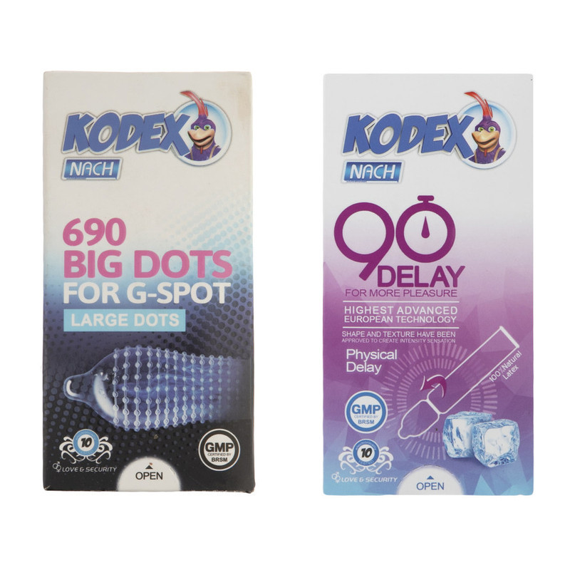 کاندوم ناچ کدکس مدل Big Dots بسته 10 عددی به همراه کاندوم ناچ کدکس مدل Delay بسته 10 عددی