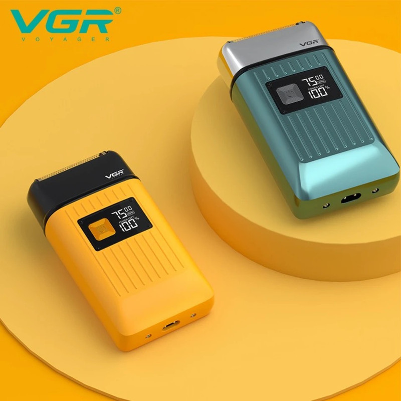 ماشین اصلاح موی سر و صورت وی جی ار مدل V-357 فویلی با تیغه تیتانیوم، ضد آب، باتری 600 میلی‌آمپر ساعت، موتور 6000 دور در دقیقه و شارژ USB
