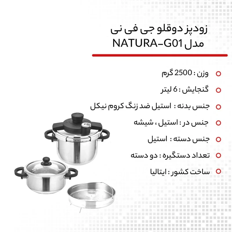 زودپز دوقلو جی فی نی مدل NATURA-G01 گنجایش 4 و 6 لیتر