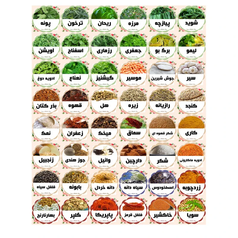 برچسب طرح ادویه و سبزیجات بسته 48 عددی