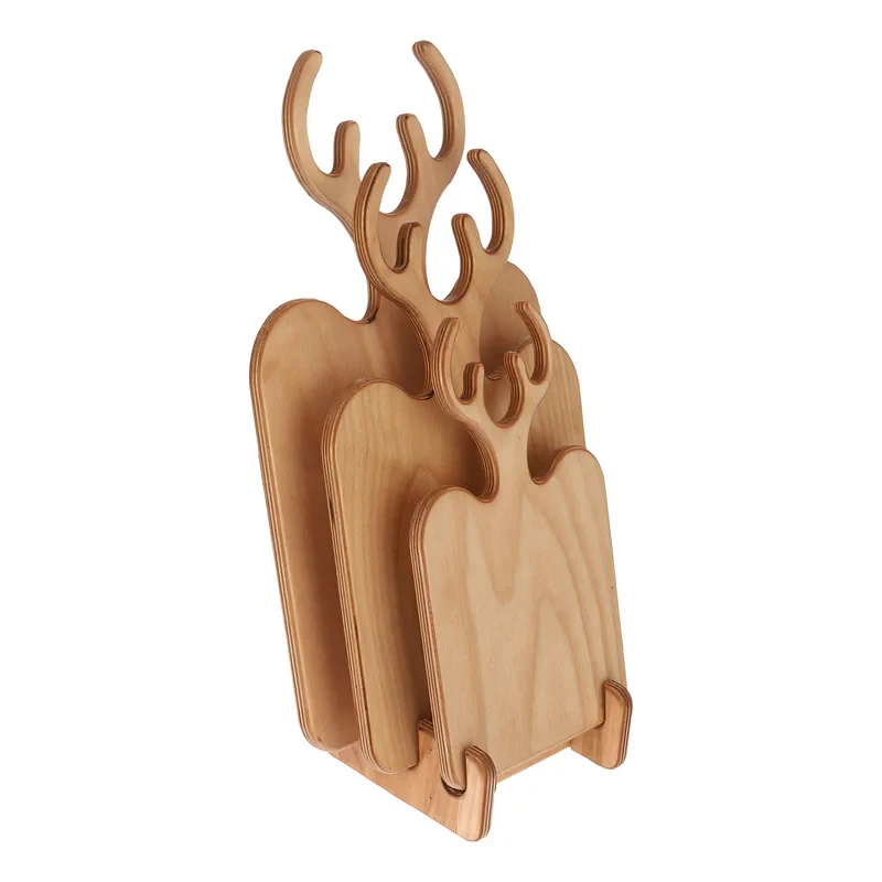 مجموعه 3 عددی تخته سرو چوبی فانتزی مدل شاخ گوزنی با پایه چوبی، ابعاد متنوع، ساخت ایران، مناسب سرو و پذیرایی، شست‌وشو با دست