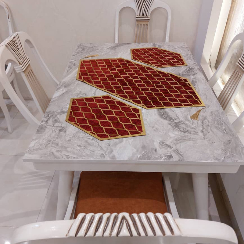 ست سه تکه رومیزی آرکاد مدل چرم و مخمل طرح موج کد T8540