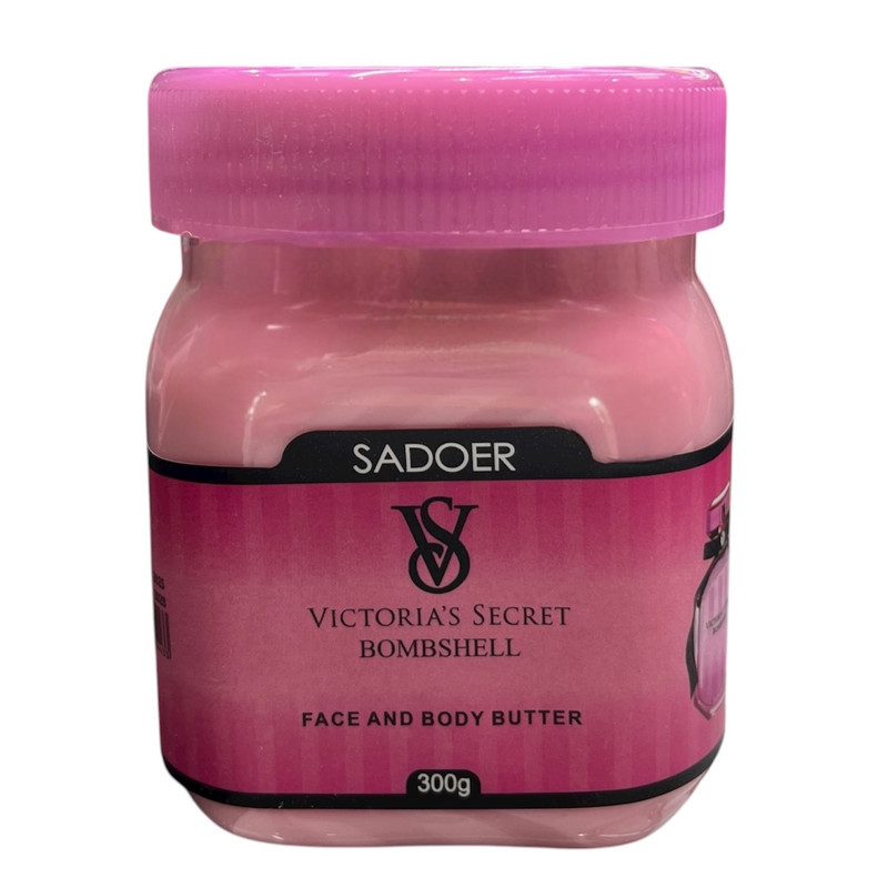 کره بدن سادور مدل Victoria Secret وزن 300 گرم مناسب انواع پوست، ضد خشکی، ضد اگزما، ضد آفتاب‌سوختگی، ضد حساسیت، ضد ترک و مرطوب‌کننده با بسته‌بندی پلاستیکی فلیپ‌تاپ