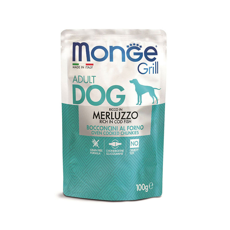 پوچ سگ مونژه مدل Monge Grill Adult طعم ماهی کاد وزن 100 گرم