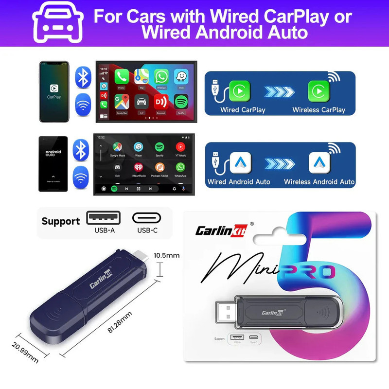 دانگل وایرلس کارپلی و اندروید کارلینکیت مدل Carlinkit Mini SE PRO