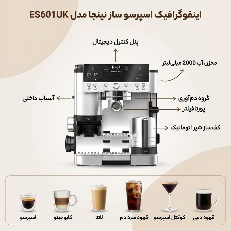 اسپرسو ساز 2000 میلی‌لیتر نینجا مدل ES601UK