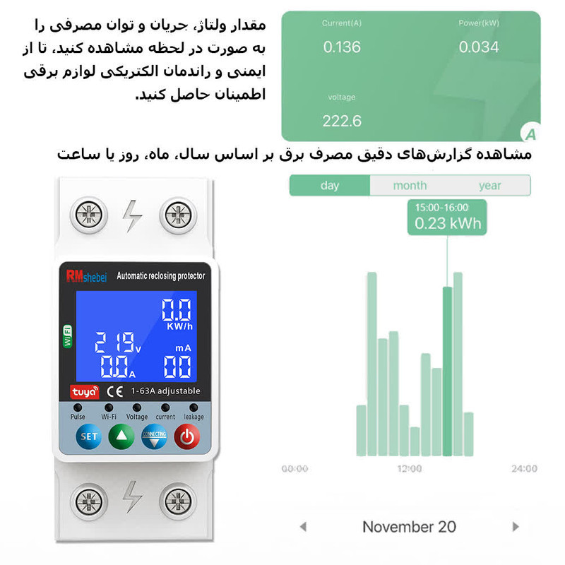 محافظ ولتاژ جریان آر ام شیبی
مدل  WTDZW-63AN2