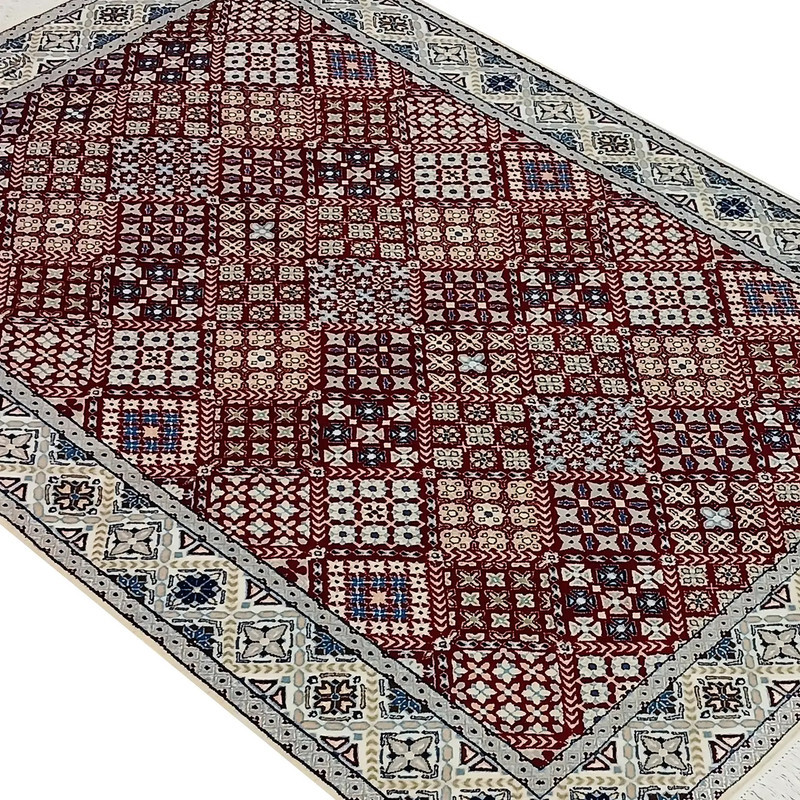 فرش دستبافت ۳ متری مدل نائین جوشقان ۶لا کد 1099 - 1100 زمینه لاکی مجموعه 2 عددی