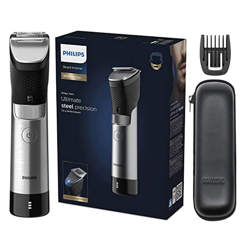 ماشین اصلاح موی صورت فیلیپس مدل BT981013 با تیغه استیل ضدزنگ، فناوری PowerAdapt Sensor، استفاده خشک و مرطوب، ضد آب، شانه فلزی قابل تنظیم، باتری لیتیوم یونی با شارژ سریع 60 دقیقه و زمان استفاده 120 دقیقه، طراحی ارگونومیک و منبع انرژی برق و باتری