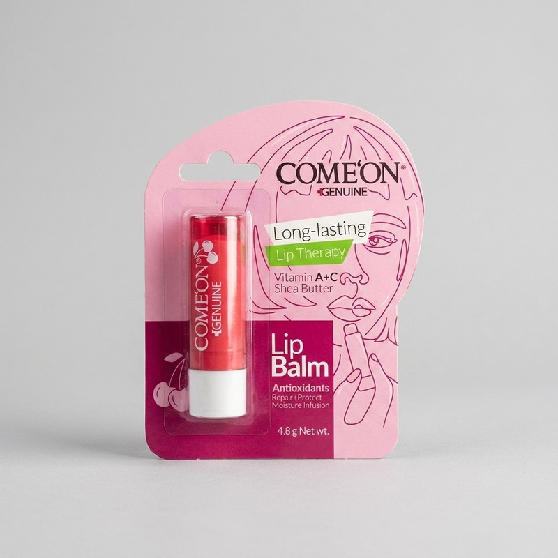 بالم لب نرم‌کننده کامان مدل SOUR CHERRY SHINE 01 با ویتامین A و C، روغن آرگان، شی باتر و عصاره آلبالو، حفظ رطوبت و رفع خشکی لب، حجم 5 میلی‌لیتر