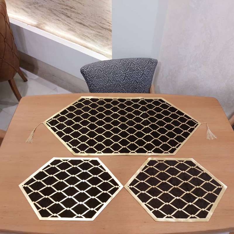 ست سه تکه رومیزی آرکاد مدل چرم و مخمل طرح موج کد T8540