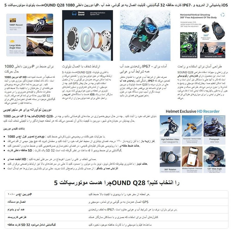 هدست کلاه کاسکت مدل Q28 به همراه دوربین